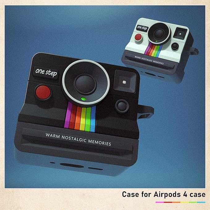 Case for AirPods 4 Case with Retro Polaroid Camera for Women - Cute Apple AirPods 4 Cover, 4th Generation AirPod Cases, Premium Silicone Protector, Ideal for Fashionable Ladies (Black, Airpods 4 Case)