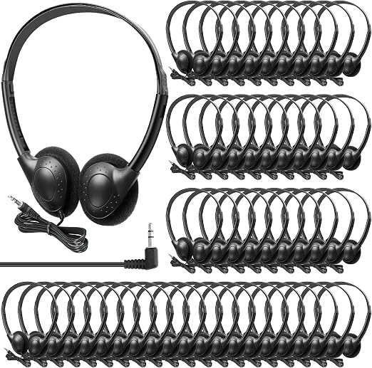 Hoteam 100 Pack Headphones for Classroom Bulk, Black, Classic