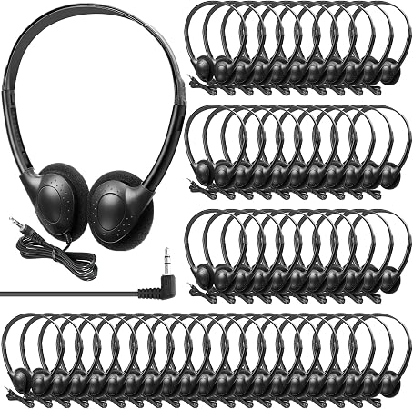 Hoteam 100 Pack Headphones for Classroom Bulk, Black, Classic