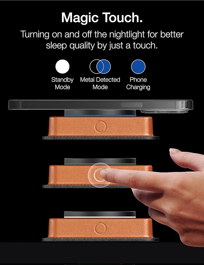 VogDUO 3 in 1 Wireless Magnetic Charging Stand - 15W Charger Dock Station with Genuine Leather 6ft Extension Cables Switchable Nightlight for iPhone, AirPods, Apple Watch (Tan)