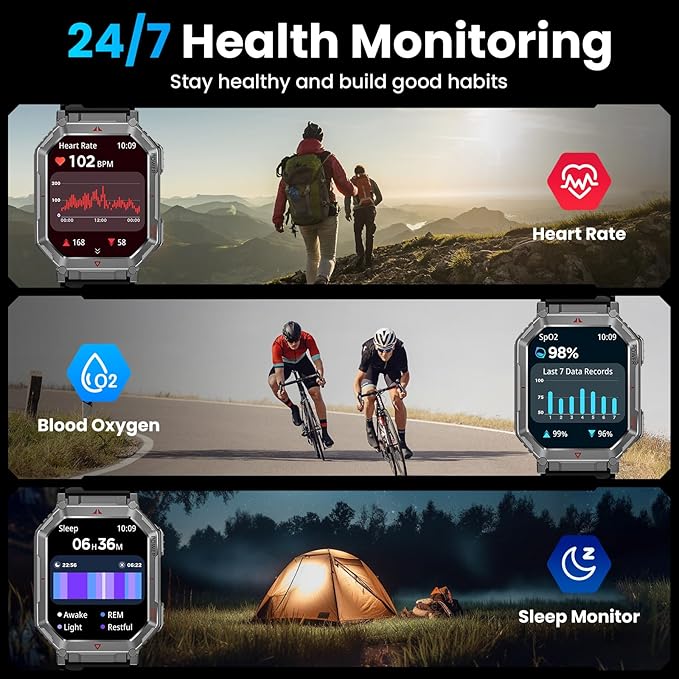 GPS Military Smart Watch for Men，GPT Voice Assistant，Smartwatch with LED Flashlight，2.01" HD Display Bluetooth Call，Fitness Tracke with Multiple Sports Modes，Compatible with Android & iOS