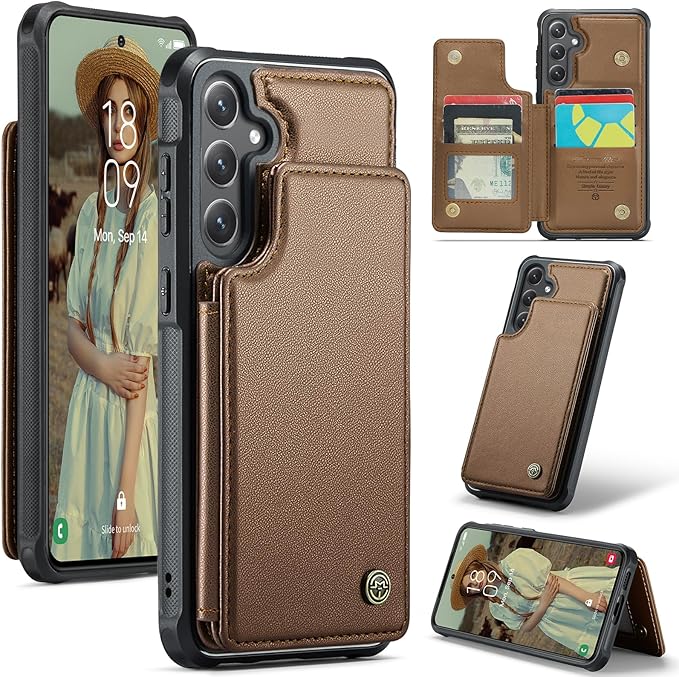 Bemal for Samsung Galaxy S25 Plus Wallet Case with Card Holder, RFID Blocking, Shockproof Leather Kickstand for Men and Women, Durable Protective Phone Cover for 6.7", Brown