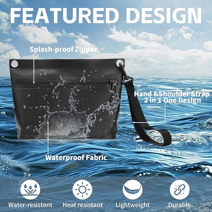 Waterproof Bag Fanny Pouch for Phone Passport Purse, Handle & Adjustable Strap for for Swim, Travel, Beach