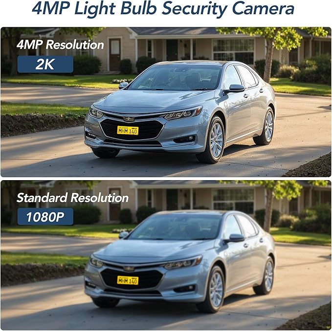 GNCC 2K Light Bulb Security Camera, 2.4GHz Only, 355° Wireless Outdoor Camera, Full-Color Night Vision, Motion Detection, Easy Install, Local & Cloud Storage Requires Subscription (1-Pack, White)