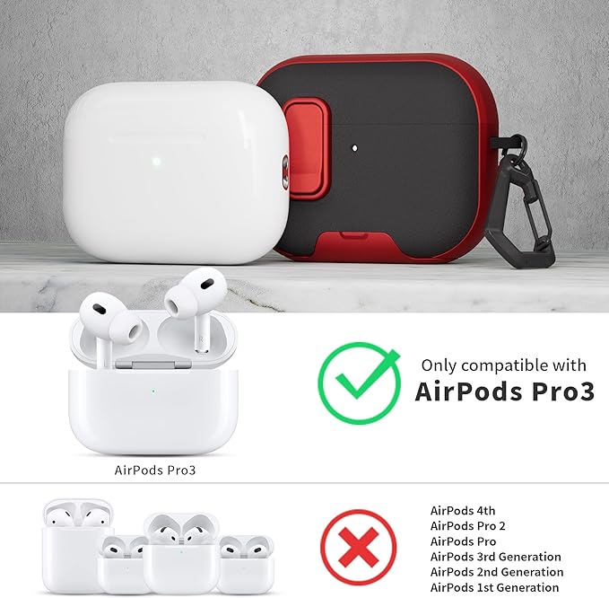 for AirPods Pro 3 Case with Lock,TPU Leather Texture Durability Anti-Lost & Shockproof Protective Cover Accessories with Cleaning Kit in Keychain for Apple AirPod Pro 3 Generation 2025(Red/Black)