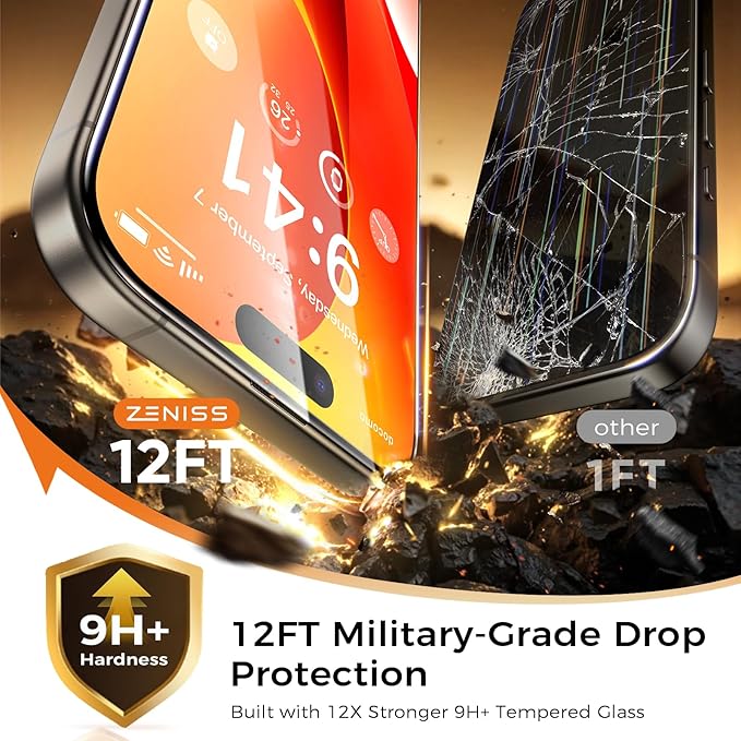 NeverBreak 9H+ Hardness for iPhone 15 Pro Screen Protector 12FT Military Grade Protection (Scratch, Shatter, Drop Resistance) 15 Pro Tempered Glass Full Edge Coverage 6.1" 2 Pack with De-Bubble Card