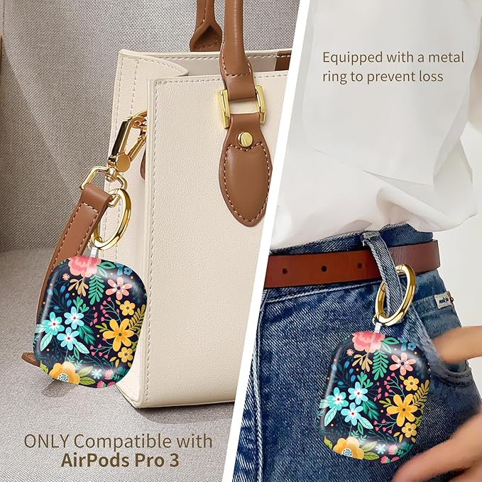 AirPod Pro 3 (2025) Case Cover for Women, Cute Shockproof TPU Protective Case with Gold Round Buckle, Anti-Drop Design Bright Flowers