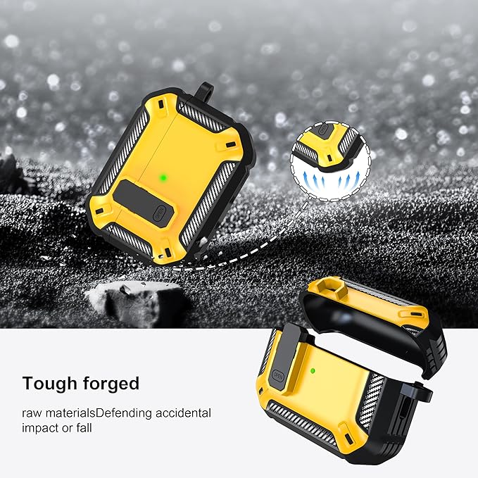 RFUNGUANGO for AirPods Pro 2 Case, Compatible with Airpods Pro Case 2nd / 1st Generation, Compatible with MagSafe, with Cleaning Kit and Keychain, Visible LED, Yellow