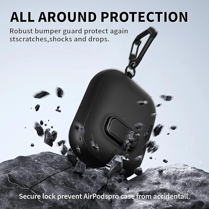 for AirPods Pro 3 Case with Lock,TPU Leather Texture Durability Anti-Lost & Shockproof Protective Cover Accessories with Cleaning Kit in Keychain for Apple AirPod Pro 3 Generation 2025(Black)