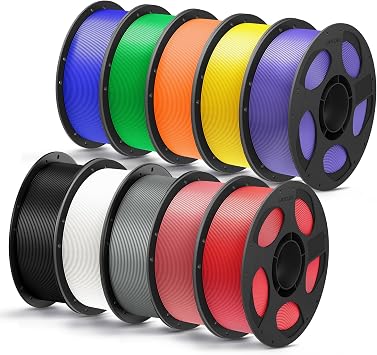 ANYCUBIC PLA Plus (PLA+), 3D Printer Filament 1.75mm Bundle, High Toughness, 1KG Spool, Black, White, Texture Grey, Pink, Red, Blue, Green, Orange, Yellow, Purple, 10KG in Total
