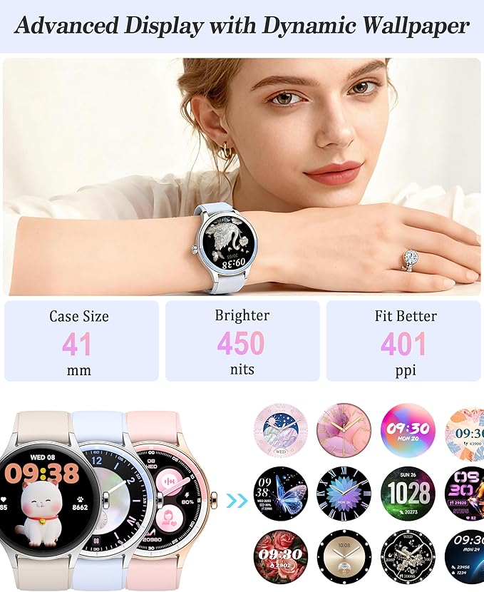 Smart Watch for Women, Ladies & Men, 1.27'' Fitness Watch [41mm case] with Call Receive/Dial, Heart Rate/Stress/Sleep Monitor, AI Voice, IP68 Waterproof Smartwatch with Calculator, Calendar, Games
