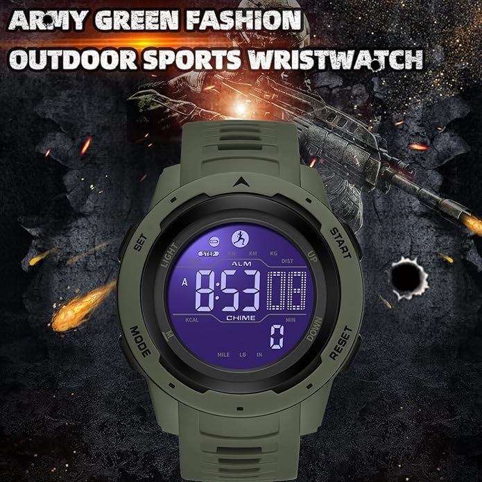 findtime Men's Digital Watch Waterproof Pedometer Watches Sport Watch Step Counter Calorie Military Watch with Stopwatch Alarm LED Backlight Countdown