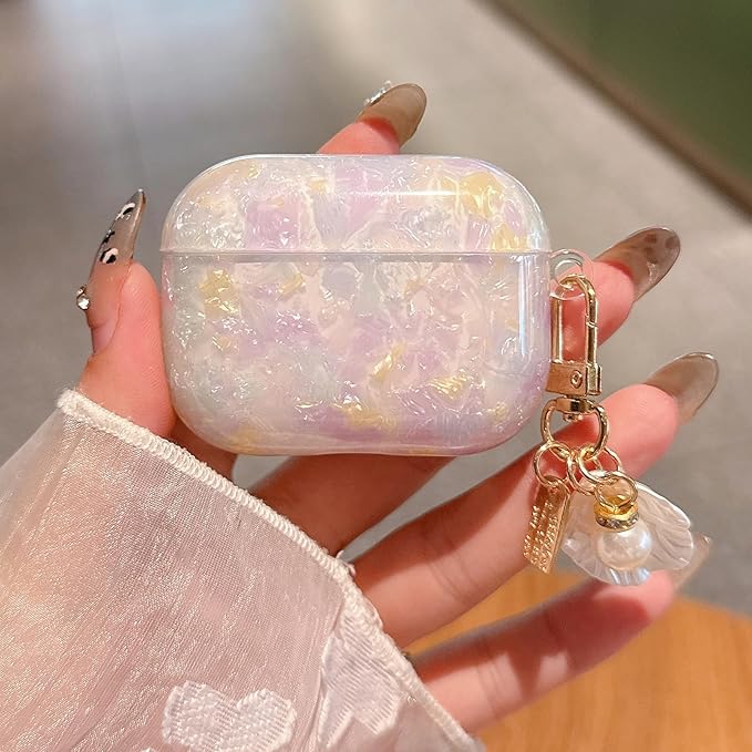 for AirPod Pro 3 Case 2025 Cute Shell Pearl Ocean Design for Women Girls TPU Protective Cover with Keychain Compatible for AirPods Pro 3rd Generation (Colored Shell)