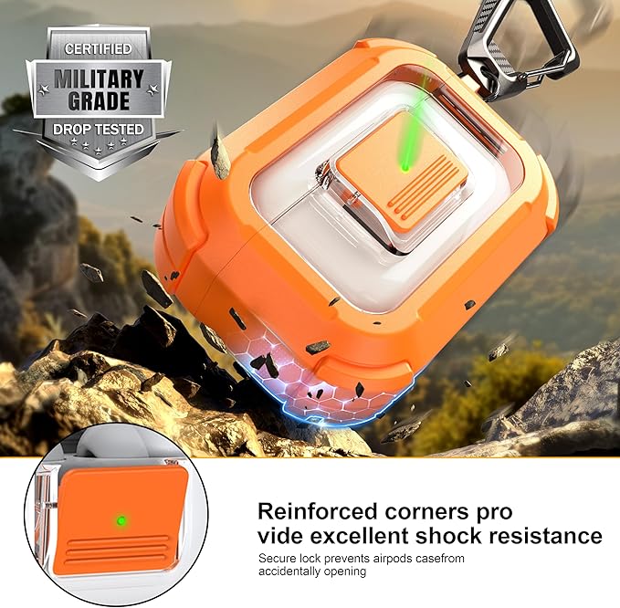 RFUNGUANGO for AirPods Pro 3 Case, Compatible with AirPods Pro 3 Generation Case (2025), Compatible with MagSafe, Magnetic Automatic Lock with Cleaner Kit and Keychain, Front LED Visible, Orange