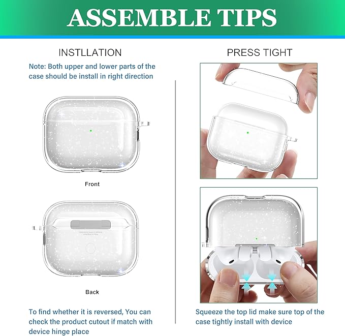 for AirPods Pro 3 Clear Case 2025, Military-Grade Shockproof, Soft TPU Highly Transparent Anti-Yellowing for AirPods Pro 3 Case with Cleaning Kit & Cute Round Buckle, Clear Gitter