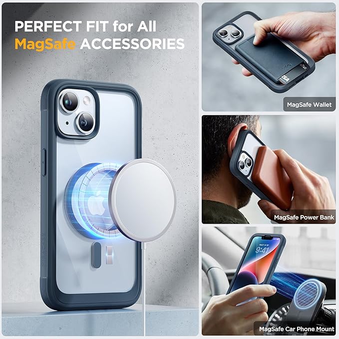 Miracase Magnetic for iPhone 14 Case 6.1'', [Bubble Free] Full-Body Bumper Phone case with Built-in Full Glass Screen &Lens Protector,No Gap,Compatible with MagSafe,Drop Proof 14 Cover,Storm Blue