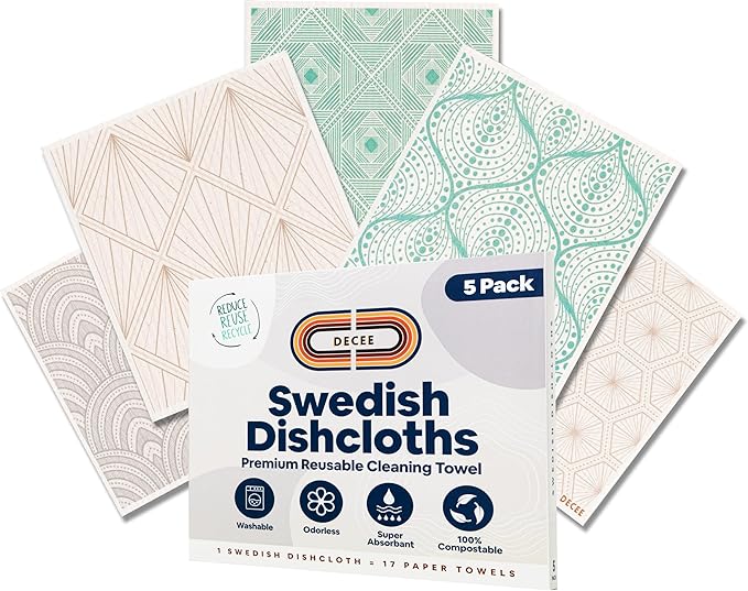 DECEE Reusable Paper Towels 5-Pack (Vintage Lux), Quick Drying, No Odor, Washable Kitchen Cloth, Sustainable Dish Sponge, Eco Friendly Gift.