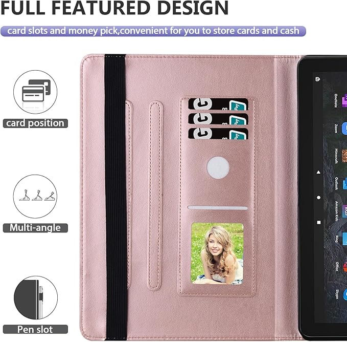 Dteck for Fire Max 11 (13th Generation) Tablet Case 11" 2023, PU Leather Protective Fold Stand Case with Adjustable Viewing Angles, 4 Card Slots, Cute Butterfly Lightweight Slim Folio Case, Rosegold
