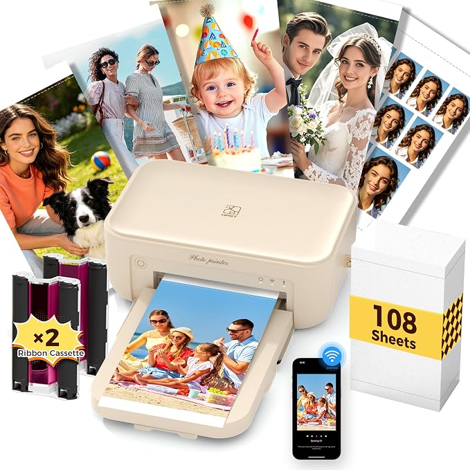 HPRT CP4100 4X6 Photo Printer for iPhone & Android, 108 Sheets & 2 Ribbons