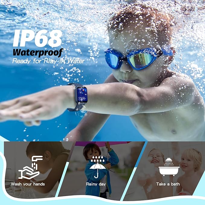 Kids Smart Watch Girls Boys, Fitness Tracker for Kids, 1.5 Inch DIY Dials, 19 Sport Modes, Sleep Monitor, Pedometers, Heart Rate, IP68 Waterproof, Great Gift for Boys Girls Teens 6-14 (Blue)