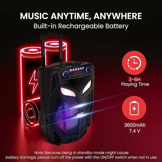 Pyle 800W Portable Bluetooth Speaker System Loud 12" Subwoofer, And Wireless Mic, Pa Speaker Is Wireless And Includes Wheels & 4 Hr Battery Life – for Karaoke, Parties & Outdoors