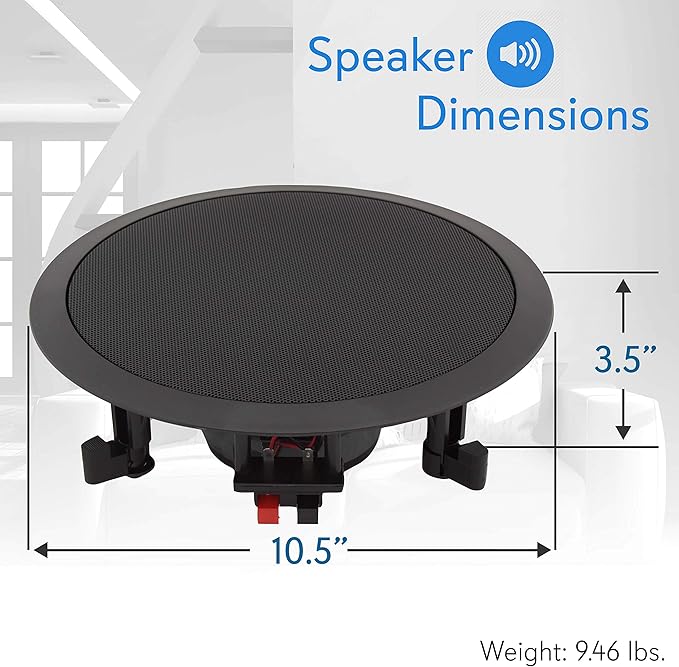 Pyle PDIC81RDBK, 8'' Ceiling Wall Mount Speakers - Pair of 2-Way Midbass Woofer Speaker 1/2'' Polymer Dome Tweeter Flush Design w/ 50Hz - 20kHz Frequency Response & 250 Watts Peak Easy Installation Black