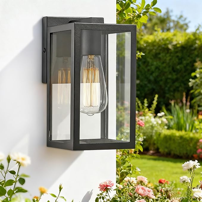 Bestshared Outdoor Wall Sconce, Exterior Wall Lighting Fixture, Outdoor Porch Mount Light, Front Door Lantern Lamp in Black Finish with Clear Glass for Porch(1 Pack)