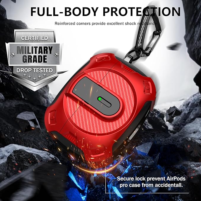 RFUNGUANGO for AirPods Pro 2 Case, Compatible with Airpods Pro Case 2nd / 1st Generation, Compatible with MagSafe, with Cleaning Kit and Keychain, Visible LED, Red