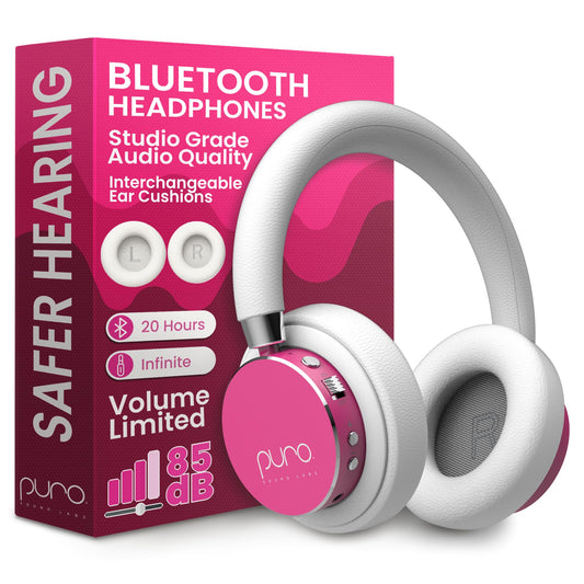 Puro Sound Labs Kids Wireless Headphones – Volume-Limiting 85dB, Built-In Mic, Studio-Grade Sound, 20-Hour Battery Life, Comfortable Fit & Easy to Connect Kids Bluetooth Headphones – BT2200 Plus, Pink
