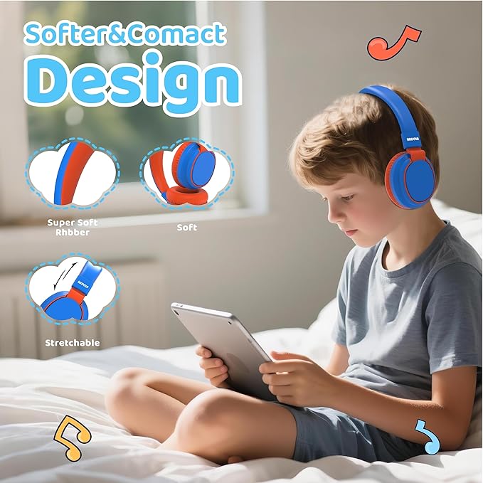 MIDOLA Kids Headphones Wireless Bluetooth 5.4 68H Play Time Volume Limit 85/94dB Over-Ear Foldable Headset,Type-C Fast Charging,with Wired Aux Mic for Toddler Boy Girl Pad Tablet Blue