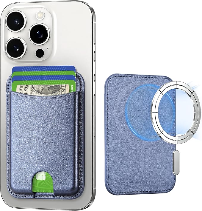 Miroddi for Magsafe Wallet, Magnetic Card Holder for iPhone 17/16/15/14/13/12 Series, Leather Magnet Phone Wallet Fit 4 Cards 3 Cash, Ultra-Thin, RFID Blocking, Navy Blue