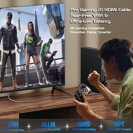 8K 4K HDMI Cable 6FT 2-Pack, HDMI to HDMI Cord 4K@120Hz/144Hz, 8K@60Hz, HDMI 2.1 Support eARC, HDCP2.3/2.2, HDR10+ for KVM, Fire TV Stick, PS5, Xbox, LG, Roku, Switch, Portable Monitor.