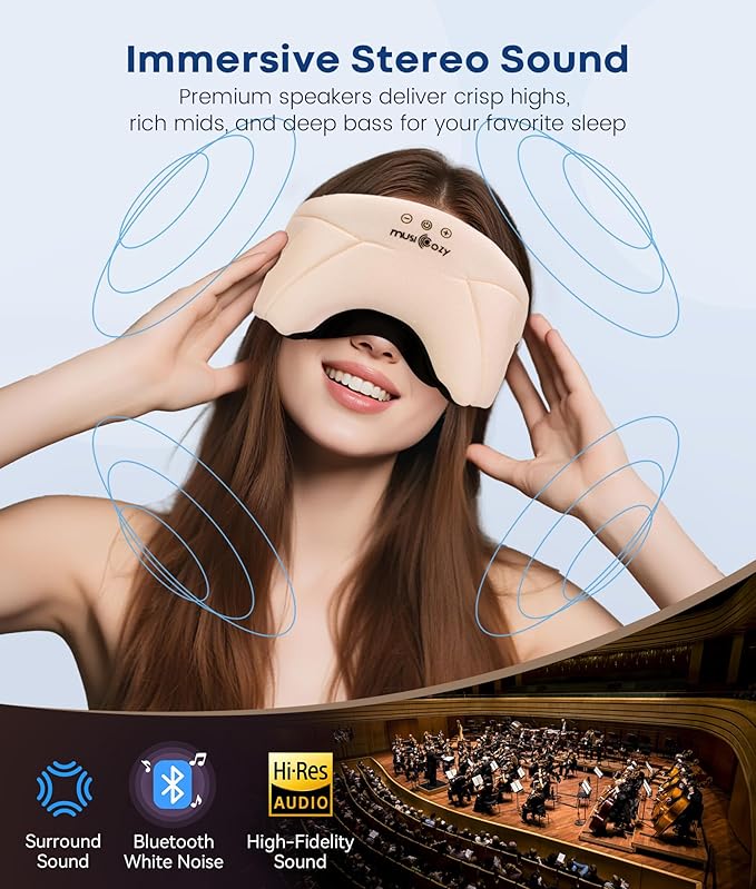 MUSICOZY Bluetooth 5.4 Sleep Headphones Headband, Zipper Washable Eye Mask with HD Stereo Speakers + Wireless Sports Headband, 14H Playtime Music Headphones for Sleeping, Running, Travel, Meditation