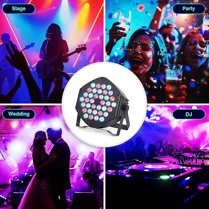 Rechargeable Par Lights 36 RGB Stage Lights, Wireless Dj Uplights Battery Powered Uplighting Sound Activated DMX Control for Wedding Dj Disco Show(4 Pack)