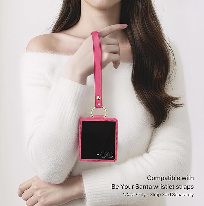 [BeYourSanta] Galaxy Z Flip 7 Case with Ring - Avant-Garde Handmade Saffiano Vegan Leather Case, Anti-Scratch Hinge Protection, Made in Korea (1 Pocket, Coral Red)