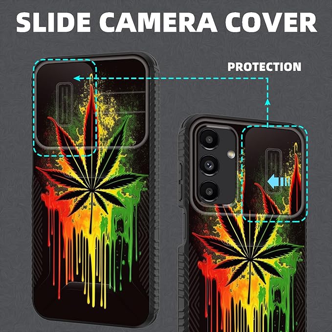 for Galaxy A16 5G Case Built in Slide Camera Lens Cover,Heavy Duty Shockproof Protection Dual Layer Case for Samsung Galaxy A16 5G 6.7" 2024,Marijuana Leaf Weed