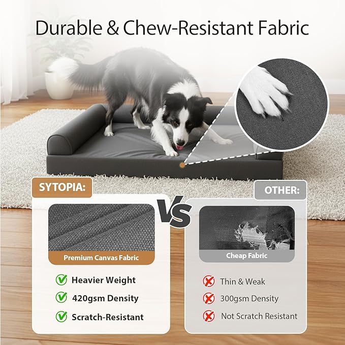 Sytopia 42" Orthopedic Dog Bed for Large Dogs, Waterproof Egg Crate Foam XL Pet Bed with Removable Washable Cover, Non-Slip Bottom, Supports up to 100 lbs for Senior Pets, Dark Gray