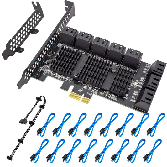PCIe SATA 16 Port Expansion Card - 6 Gbps SATA 3.0 Controller, Low Profile Bracket, Supports 16 SATA3 Devices, Compatible with Windows, MAC, Linux