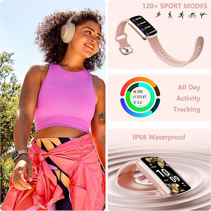 Health Fitness Tracker, Smart Watch with 24/7 Heart Rate and Blood Pressure Monitor, Activity Tracker with Blood Oxygen, 120 Sport Mode Waterproof Sleep Tracker for Women Men (Light Pink)
