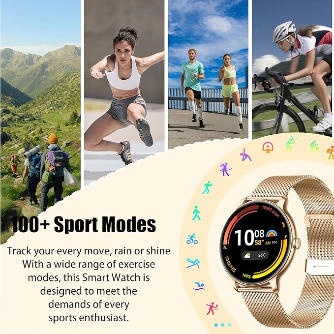 Smartwatch for Women Ultra Slim,1.32" AMOLED Fitness Tracker with Heart Rate, Blood Oxygen, Sleep Monitor, Pedometer, Bluetooth Call, IP68 Waterproof, iPhone & Android -2 Bands