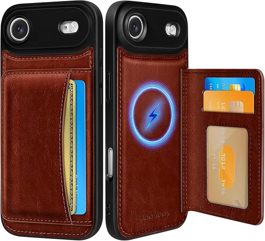 for iPhone 17 Air Case with Wallet - Fits 4 Card Slots, Compatible with MagSafe for Women Men Durable PU Leather Credit Card Holder Kickstand Phone Cover for Apple 17 Air, Brown
