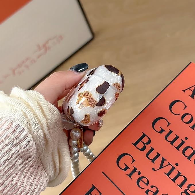Cute Case for Airpods Pro 3 (2025), Bling Leopard Pattern Soft TPU Protective Cover with Luxury Pearl Shell Keychain for Apple Airpods Pro 3 Charging Case, Leopard Color