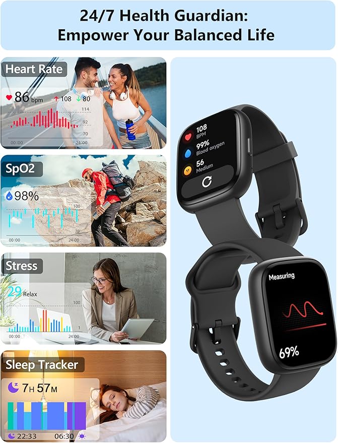 Smart Watch for Women Men Android & iPhone [2 Bands, 44mm case], Alexa Built-in, 1.83'' Smartwatch Make/Answer Call, HR SpO2 Sleep Stress Monitor Fitness Tracker, IP68 Waterproof Step Counter Watch