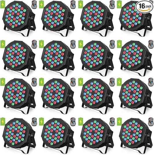 HOLDLAMP Rechargeable Par Lights 36W RGB Battery Powered, Wireless LED Par Lights DJ Uplights Sound Activated& Remote Control for Wedding Events Club Party Church Stage Lighting, 16 Pack