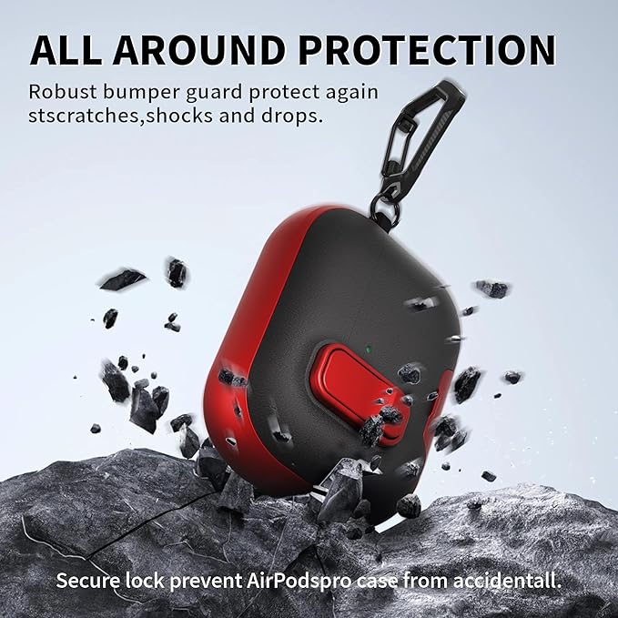 for AirPods Pro 3 Case with Lock,TPU Leather Texture Durability Anti-Lost & Shockproof Protective Cover Accessories with Cleaning Kit in Keychain for Apple AirPod Pro 3 Generation 2025(Red/Black)