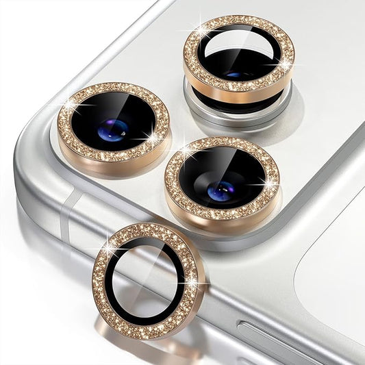 Misea Compatible for iPhone 17 Pro/iPhone 17 Pro Max Camera Lens Protector Bling, 9H Tempered Glass Camera Cover Screen Protector Metal Individual Ring Decoration Accessories, Gold Glitter