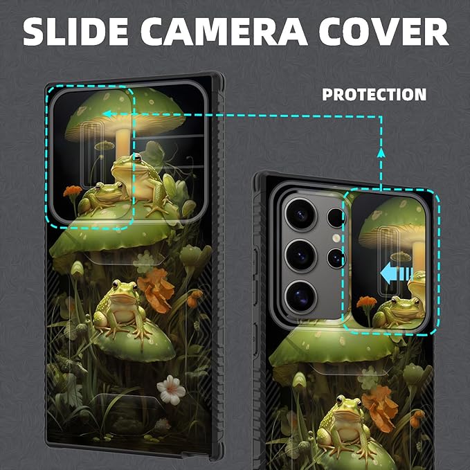 for Galaxy S26 Ultra Case Built in Slide Camera Lens Cover,Heavy Duty Shockproof Protection Dual Layer Case for Samsung Galaxy S26 Ultra 6.9" 2026,Cute Frog Mushroom