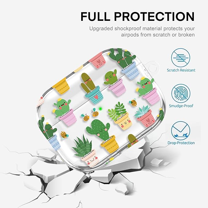 Maxjoy for AirPods Pro 3rd Generation Case, Clear AirPods Pro 3 Case for Women Girly Cute Soft AirPod Pro 3 Cover with Keychain Strap for AirPod Pro 3rd Gen Cover 2025, Cactus