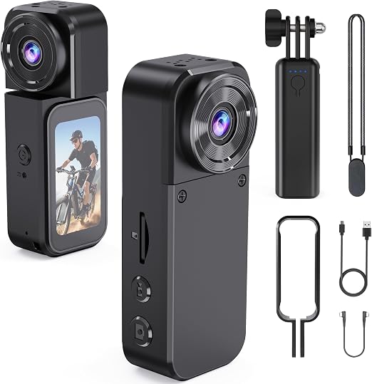 KG210 Touchscreen 4k Camera with 180° Rotating Lens, Mini Wearable Body Worn Action Camera, Thumb Size, with 360°Rotatable Magnetic Clip,Mount Anywhere for Security, Work, Guard, Travel,Daily