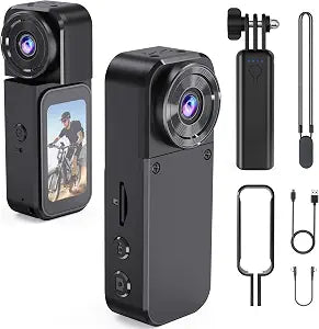 KG210 Touchscreen 4k Camera with 180° Rotating Lens, Mini Wearable Body Worn Action Camera, Thumb Size, with 360°Rotatable Magnetic Clip,Mount Anywhere for Security, Work, Guard, Travel,Daily